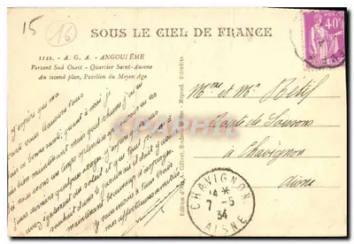 Widok miasta Angoulême — dzielnica Saint-Aubin — wydawnictwo Gilbert, nr 1122 — Rewers