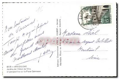 Jardins do Hotel de Ville — Angoulême — Edições Charentaises d'Art Gilbert — Verso