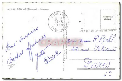 Stara pocztówka Cognac Charente Robinson — Rewers