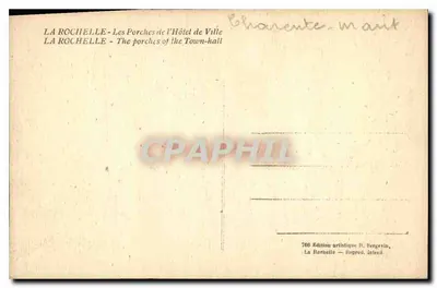 La Rochelle — Les Porches de l'Hôtel de Ville — Édition artistique H. Bergevin, n°766 — Verso