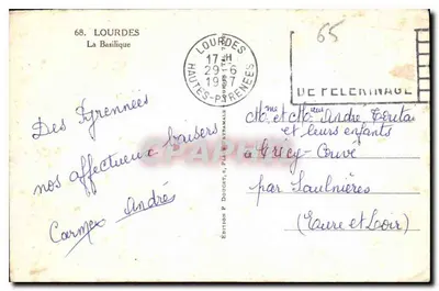 Bazylika w Lourdes — Wydawca P. Doucet, nr 68 — Rewers