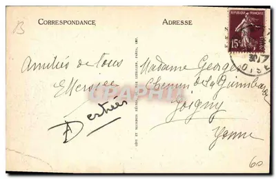 Tarjeta postal antigua Chantilly El Castillo Lado Noroeste — Reverso