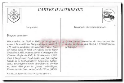 Viaduto de Viaur — Languedoc — editor Spiral, n° 2656 — Verso