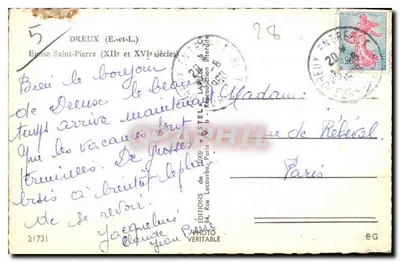 Iglesia de San Pedro de Dreux — siglos XII y XVI — Ediciones Billiard & Cie — Reverso