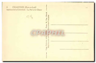 Chartres (Eure-et-Loir) — Interior da Catedral - A Nave e o Coro — Les Éditions d'Art VVON, Paris — Verso