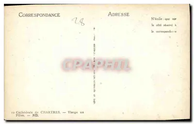 Dziewica na słupie — Katedra w Chartres — Wydawca ND. Théritel — Rewers