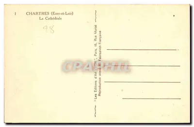 Chartres (Eure-et-Loir) — Widok katedry — Wydawnictwo Sztuki Yvon, Paryż — Rewers
