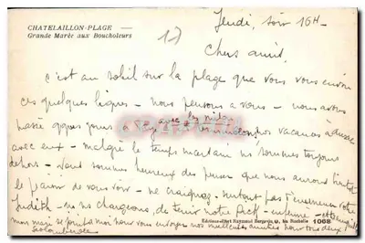 Chatelaillon-Plage — Wielka półmocna w Boucholeurs — Wydawnictwo Raymond Bergerin, La Rochelle, nr 1088 — Rewers