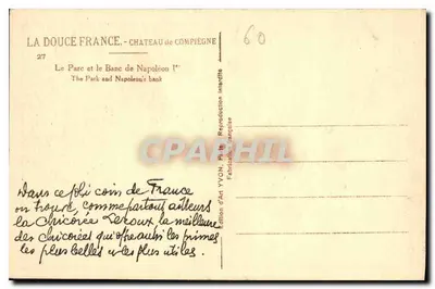 Castelo de Compiègne — O parque e o banco de Napoleão I — Edição Art YVON, Paris — Verso
