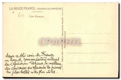 Castelo de Compiègne — Cour d'honneur — Edição de Arte YVON — Verso