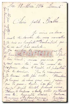 Mulher em traje patriótico — com bandeira e buquê — editado por Muquet Porte-Bonheur, n° 1043 — Verso
