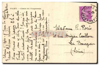 Bilhete postal antigo Cichy Chalet do Imperador — Verso