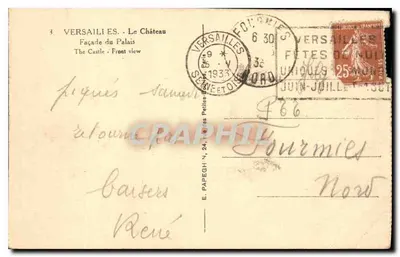 Versailles - Zamek - Fronton Pałacu — E. Papegh N° 24, Paryż — Rewers