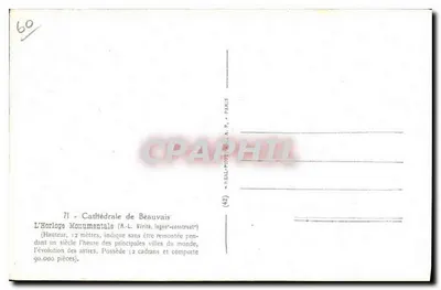 Monumentalna zegarowa wieża katedry Beauvais — (A.L. Vérité, inżynier-konstruktor) — wydawca H.P. Paryż — Rewers