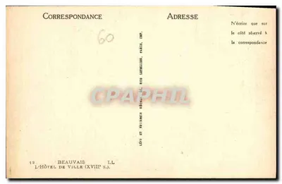 Beauvais — O Hotel de Ville (século XVIII) — LL — Verso
