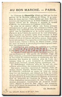 Castelo de Chantilly — Vista Geral, tomada a Leste — Au Bon Marché, Paris — Verso