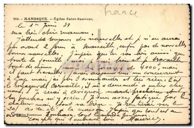 Manosque — Katedra św. Zbawiciela — Wydawnictwo Fournier, n°210 — Rewers