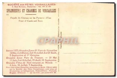 Zamek w Versailles — Front na Parterres d'Eau — Wydawnictwo YVON — Rewers