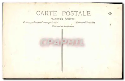 Cinco crianças — pose ao ar livre — Carta postal fabricada na Inglaterra — Verso