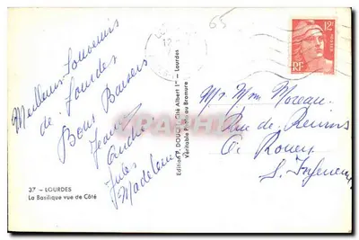 Lourdes — La Basilica vista da Lato — Edizione P. DOUCE — Verso