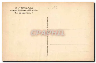 Hotel de Vauluisant — Troyes (Aube) — Ch. Grandeldier, fotógrafo-editor, Troyes — Verso