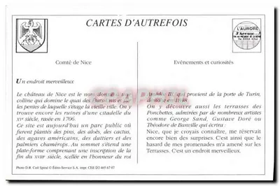 Nizza — Het Kasteel — Laan van de Palmen — Uitgever L'Aurore, n° 465 67 07 — Achterkant