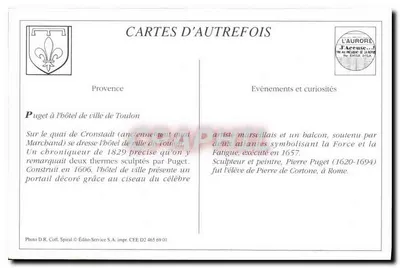 Toulon — Drzwi Hotełu de Ville ozdobione przez P. Pugeta w 1657 roku, dwie Cariatydy przedstawiające Siłę i Znużenie — Rewers