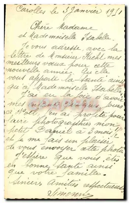Lächelndes Baby — Beste Wünsche zum glücklichen Neujahr — Ansichtskarte datiert 1911 — Rückseite
