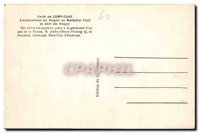 Las Compiègne — lokalizacja wagonu Marszałka Foch — schron wagonu — Wydawnictwo Armistycyjne — Rewers