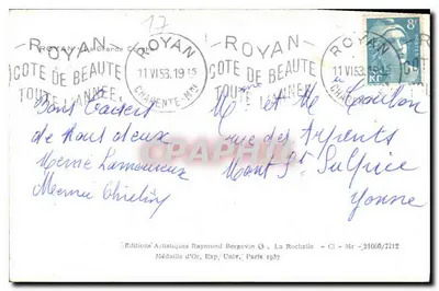 Playa de Royan — Costa de la Belleza — Ediciones Artísticas Raymond Bergevin — Reverso