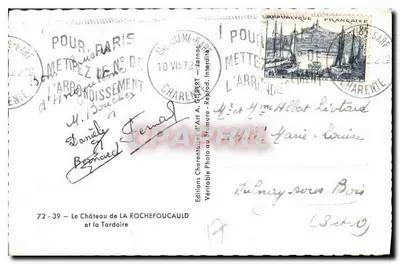 Bilhete postal antigo O Castelo de La Rochefoucauld e a Tardoire — Verso