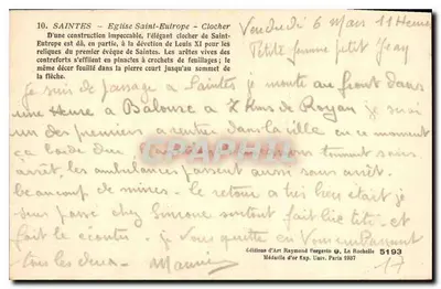 Saintes - Katedra Świętego Eutropiusza - Wieża — Wydawnictwo Sztuki Raymond Pergevin, La Rochelle — Rewers