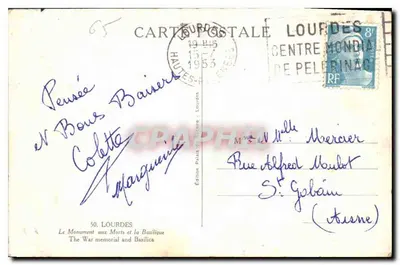 Lourdes — O Monumento aos Mortos e a Basílica — Edição Palais du Rocher, n°50 — Verso