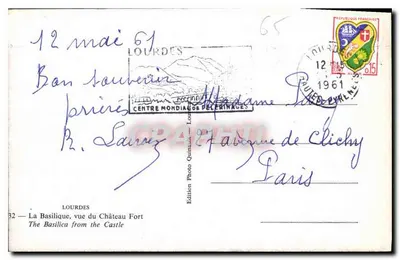 Lourdes — Widok na bazylikę z zamku — Wydawnictwo Photo Quinault, nr 32 — Rewers