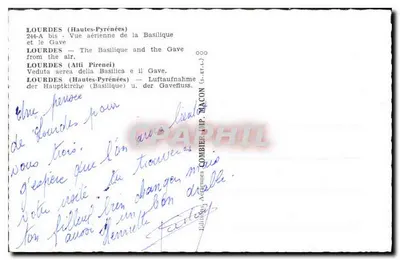 Lourdes — Vista aerea della Basilica e del Gave — Editore Combien, n° 244-A bis — Verso
