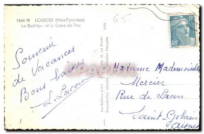 Lourdes (Hautes-Pyrénées) — Widok na Bazylikę i rzekę Gave de Pau — Wydawnictwo Sztuki — Rewers
