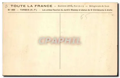 Tarbes — Ogród Massey — Wydawnictwo Jové, Pau (B.P.) — Rewers