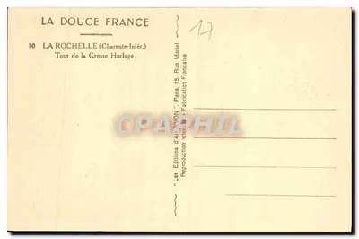 La Rochelle — Wieża Wielkiej Godziny — Wydawnictwo Art Yvon — Rewers