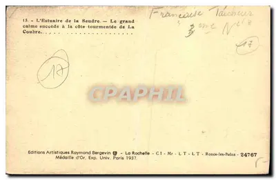 O Estuário da Seudre — O grande calma sucede à costa tormentosa de La Coubre — Éditions Artistiques Raymond Bergevin — Verso