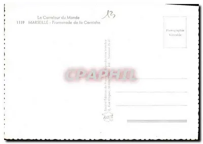 Marseille - Promenade da Corniche — Sociedade Edições da França, n° 1119 — Verso