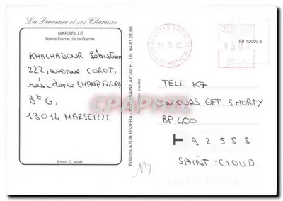 Marseille — Nossa Senhora da Guarda — Edições Azur Riviera — Verso