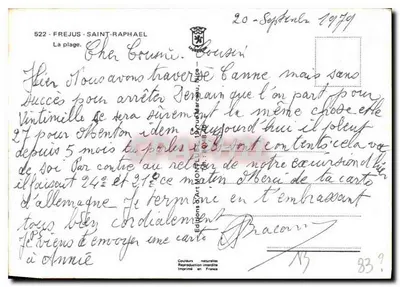 Praia de Saint-Raphaël — Frejus — Edições Art Montrouge, n° 522 — Verso