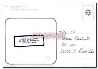 Moinho de Daudet — Fontvieille — edições de France n°13504 — Verso