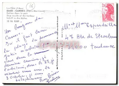 Um navio em Cannes — Éditions d'art Yvonn — n° 0289 — Verso