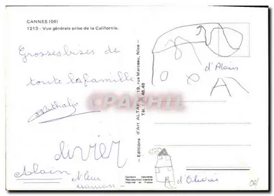 Cannes (06) — Vista geral tirada da Califórnia — Edições de Arte ALTA — n° 1213 — Verso