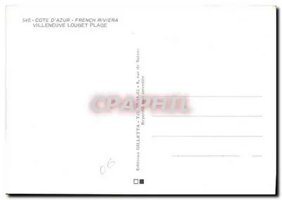 Villeneuve-Loubet Praia — praia de pedras animada — Éditions Gilletta, n° 540 — Verso
