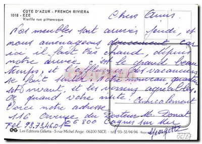 EZE - CÔTE D'AZUR — widok ulicy krajobrazowej — Les Editions Gilletta — Rewers