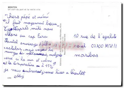 Menton — Kąt portu i stara miasto — Editions ART ALTAPHIL, n°2266 — Rewers