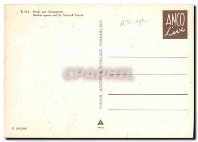 Kiel - Markt und Nicolaikirche — Hans Andres Verlag Hamburg, n° K 101/4081 — Verso