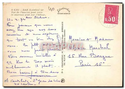 Dax (Landes) — Widok starego mostu ku Adour — Wydawca Elcée, nr 6351 — Rewers